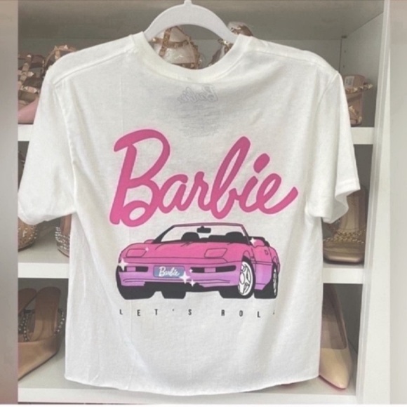 Barbie Tops - Women’s White Barbie T-Shirt with Barbie Corvette
Size S/L